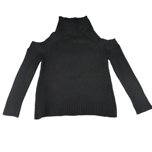 JOA Ribbed Turtleneck Cold Shoulder Sweater Black Women's Size Small‎ - Picture 1 of 9